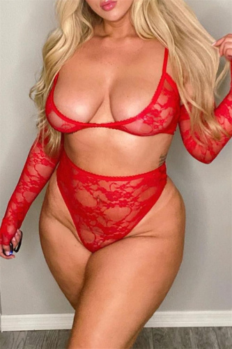 Red Fashion Sexy Solid See-through Backless Lingerie
