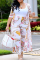 Pink Fashion Casual Street Vacation Print Printing cardigan Plus Size Two Pieces
