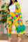 Yellow Fashion Casual Street Vacation Print Printing cardigan Plus Size Two Pieces