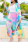 Pink Fashion Casual Street Vacation Print Printing cardigan Plus Size Two Pieces