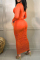 Orange Sexy Casual Solid Hollowed Out Fold O Neck Long Sleeve Dresses