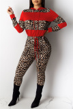 Blue Fashion Casual Print Leopard Patchwork Hooded Collar Long Sleeve Two Pieces