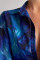 Blue Fashion Casual Print Split Joint Buckle Turndown Collar Tops