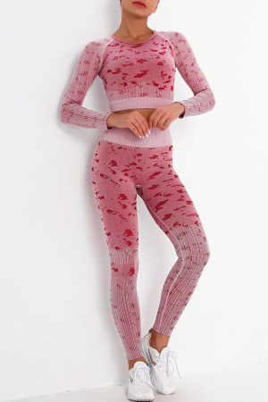 Burgundy Casual Print Patchwork O Neck Long Sleeve Three Pieces