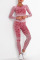 Burgundy Casual Print Patchwork O Neck Long Sleeve Three Pieces