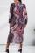 Multicolor Fashion Casual Print See-through O Neck Long Sleeve Plus Size Dresses