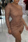 Khaki Sexy Solid Sequins Split Joint Oblique Collar One Step Skirt Dresses