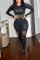 Black Casual Print Patchwork O Neck Long Sleeve Two Pieces