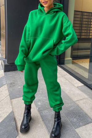 Green Casual Solid Patchwork Hooded Collar Long Sleeve Two Pieces