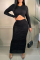 Orange Sexy Casual Solid Hollowed Out Fold O Neck Long Sleeve Dresses