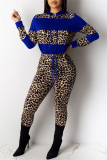 Red Fashion Casual Print Leopard Patchwork Hooded Collar Long Sleeve Two Pieces