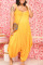 Yellow Casual Solid Split Joint U Neck Harlan Jumpsuits
