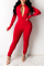 Pink Sexy Solid Split Joint Zipper Collar Skinny Jumpsuits