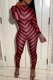 Red Casual Striped Patchwork Half A Turtleneck Skinny Jumpsuits