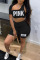 Black Sexy Casual Letter Print Hollowed Out Short Sleeve Two Pieces
