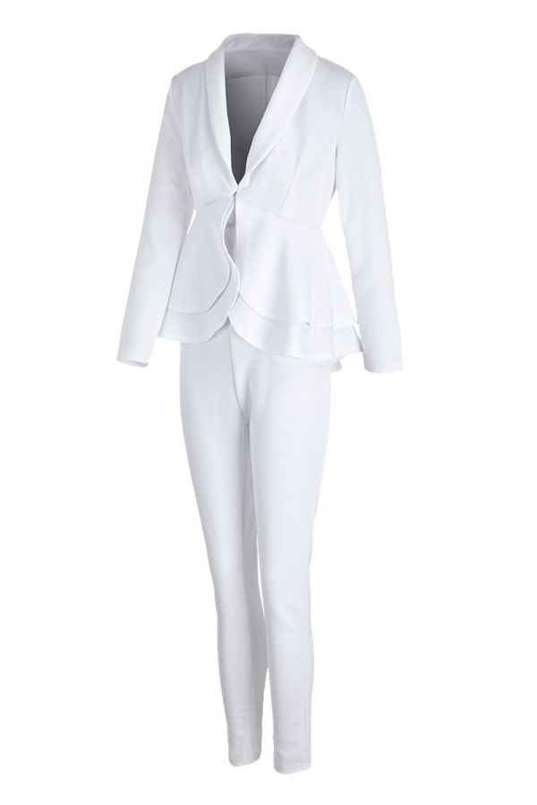 Simple Solid Color Ruffled Two Piece Suit