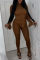 Brown Fashion Casual Solid Asymmetrical Turtleneck Long Sleeve Two Pieces