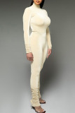 Apricot Fashion Casual Solid Basic Turtleneck Long Sleeve Two Pieces