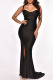 Black Sexy Elegant Solid Patchwork Spaghetti Strap Trumpet Mermaid Dresses