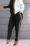 Gold Fashion Casual Print Patchwork O Neck Long Sleeve Two Pieces