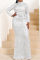 White Fashion Sexy Patchwork Sequins Turtleneck Long Sleeve Plus Size Dresses