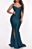 Turquoise Sexy Elegant Solid Patchwork Spaghetti Strap Trumpet Mermaid Dresses