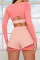 Pink Casual Sportswear Solid Hollowed Out Split Joint Zipper O Neck Long Sleeve Two Pieces