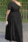 Black Fashion Casual Plus Size Solid See-through Backless Oblique Collar Short Sleeve Dress