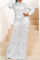 White Fashion Sexy Patchwork Sequins Turtleneck Long Sleeve Plus Size Dresses