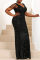 Black Fashion Sexy Plus Size Patchwork Sequins V Neck Evening Dress