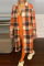 Orange Fashion Casual Plaid Print Cardigan Turndown Collar Outerwear