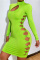 Green Fashion Sexy Solid Hollowed Out Turtleneck Long Sleeve Dresses