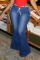 Deep Blue Fashion Casual Solid Frenulum Plus Size Jeans