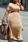 Burgundy Fashion Casual Plus Size Solid Split Joint Slit O Neck Short Sleeve Dress (Without Belt)
