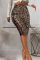 Khaki Fashion Casual Print Split Joint Zipper Regular High Waist Skirts