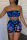 Peacock Blue Fashion Sexy Print Backless Strapless Sleeveless Two Pieces