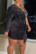 Black Fashion Sexy Patchwork Sequins V Neck Long Sleeve Plus Size Dresses