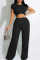 Black Fashion Casual Solid Basic O Neck Short Sleeve Two Pieces