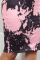 Pink Casual Print Split Joint O Neck One Step Skirt Plus Size Dresses