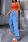 Blue Fashion Casual Print Basic Mid Waist Regular Denim Jeans