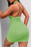 Green Fashion Sexy Solid Hollowed Out Backless Halter Sleeveless Dress