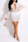 White Sexy Solid Hollowed Out Split Joint Hot Drill O Neck One Step Skirt Dresses