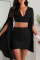 Black Sexy Solid Split Joint Asymmetrical V Neck Long Sleeve Two Pieces