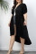 Black Casual Solid Patchwork V Neck Plus Size Overcoat