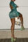 Green Fashion Sexy Print Backless Turtleneck Long Sleeve Dresses
