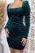 Green Fashion Sexy Solid Basic Square Collar Long Sleeve Dresses