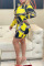 Yellow Fashion Sexy Print Basic Turndown Collar Shirt Dress
