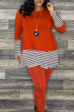 Black Casual Striped Patchwork O Neck Long Sleeve Two Pieces