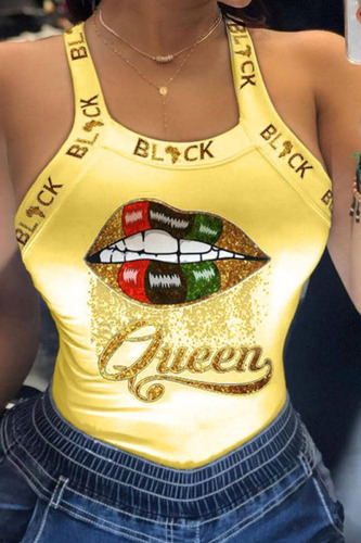 Yellow Casual Street Print Patchwork U Neck Tops