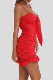 Red Fashion Sexy Solid Bandage Spaghetti Strap Sleeveless Dress